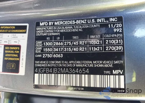 2021 Mercedes-Benz Gle 350 from USA, damaged, VIN 4JGFB4JB2MA364654